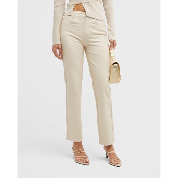 Paige Stella Faux Leather Straight Pants Womens Ecru High Rise Ankle Classic 27 - Picture 5 of 10